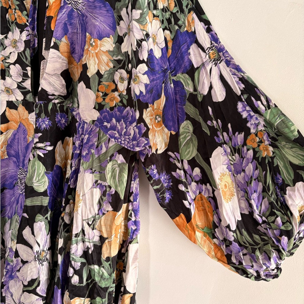 ASOS Edition Curve Floral Mini Dress Voluminous Sleeve Purple Black BNWT US 24 - Picture 4 of 9